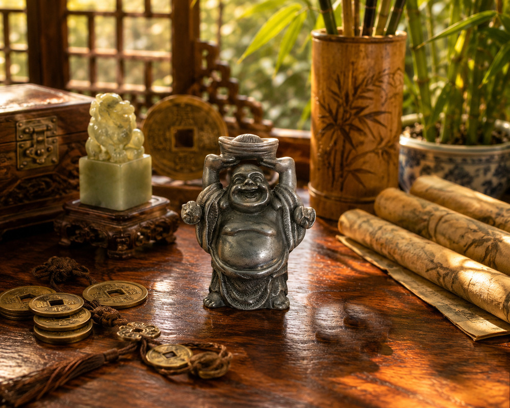 Vintage Torino Pewter Laughing Buddha Mini Trinket Box Hidden Compartment